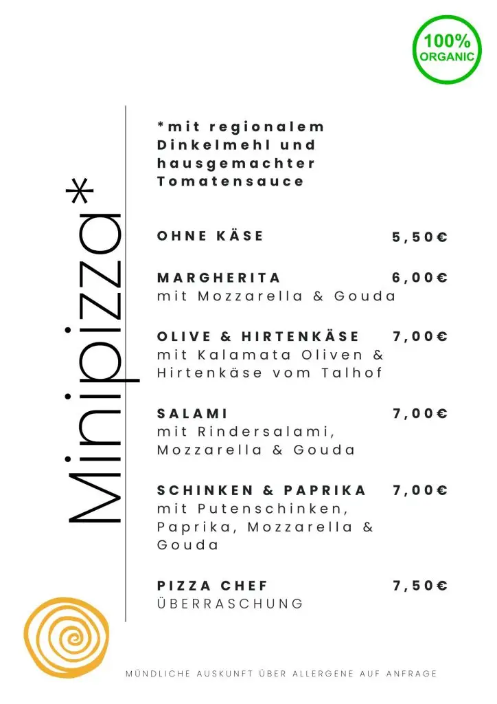 Speisekarte Dinkel-Minipizza