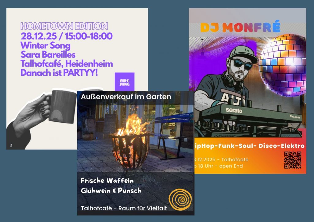 sipn n sing, wintersong, regina heiß, feuerkorb, waffeln, punsch, glühwein, party, dj monfré, hiphop, funk, soul, elektro, disco