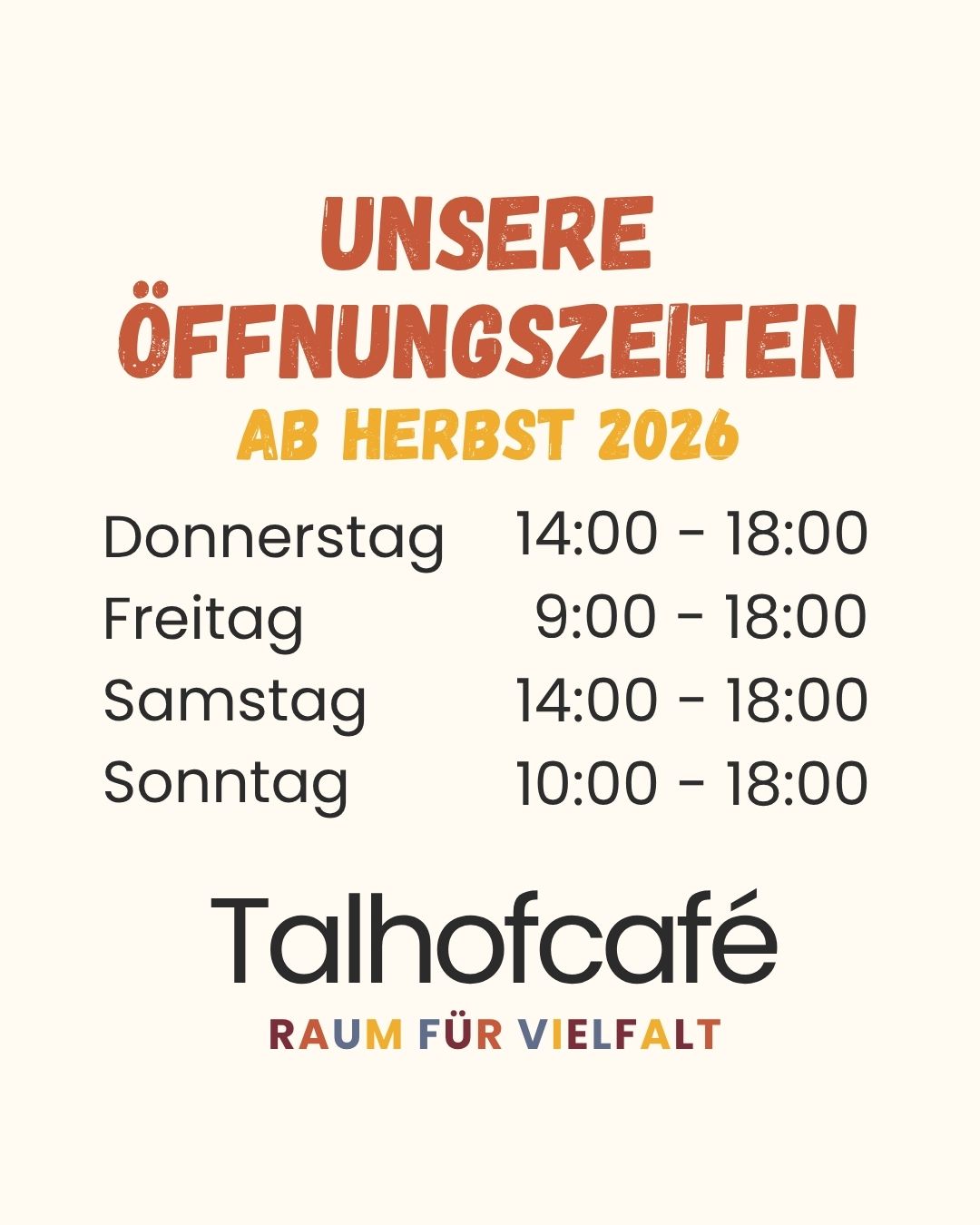 10. September 2026 Neue Öffnungszeiten